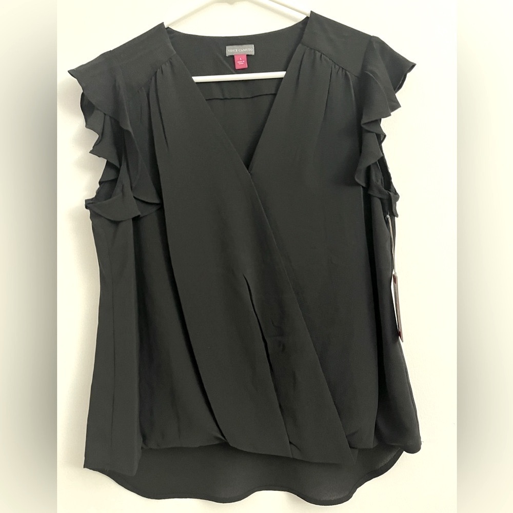 Vince Camuto Black Ruffle Sleeve Wrap Blouse